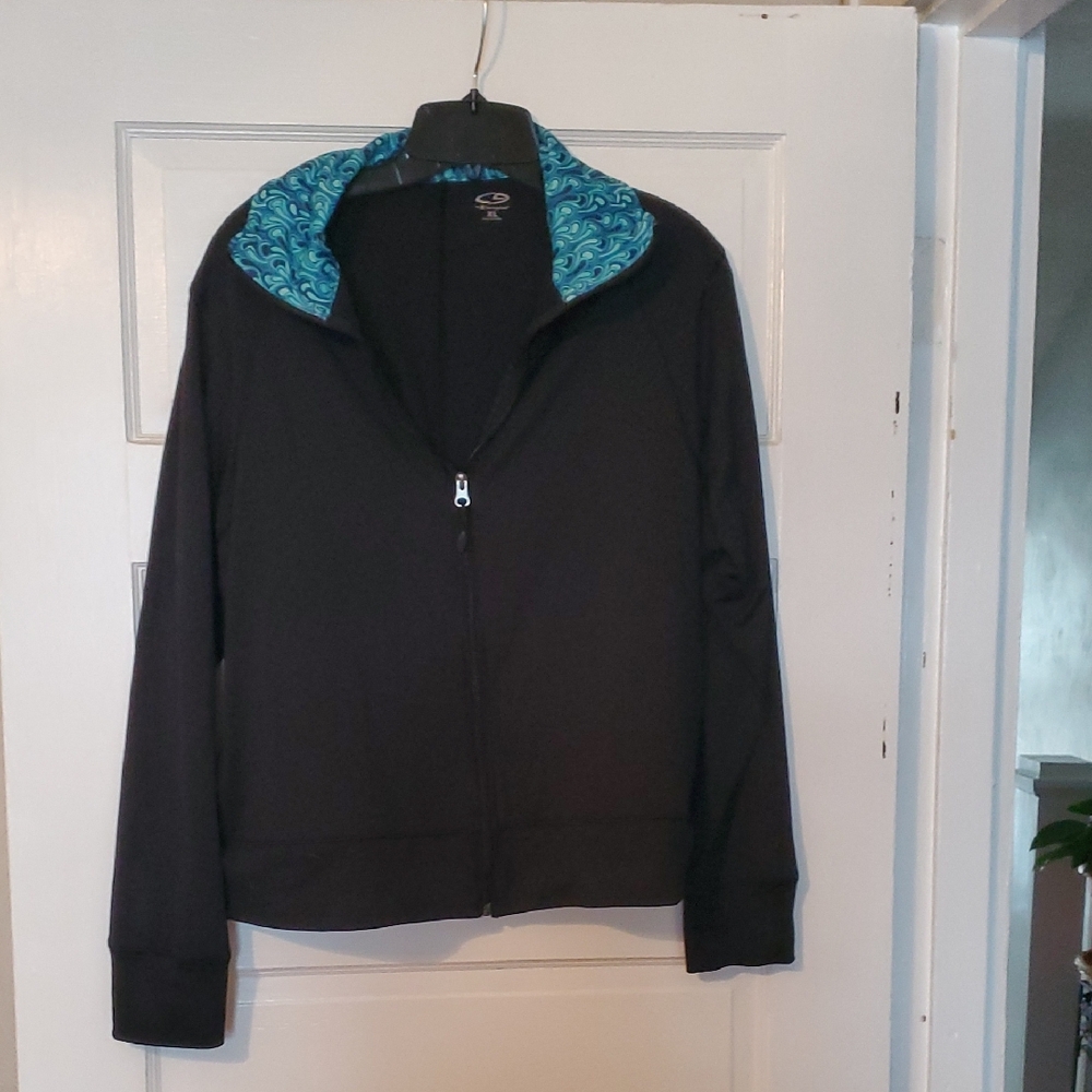 Black Jacket with Blue Patterned Hood